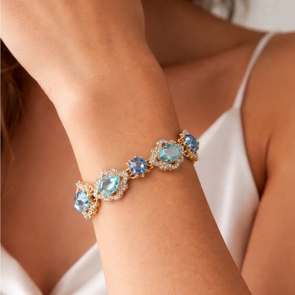 Marchesa Jewelry - Marchesa Luxury Gold-Tone Bracelet with Aqua & Sapphire Blue Crystals